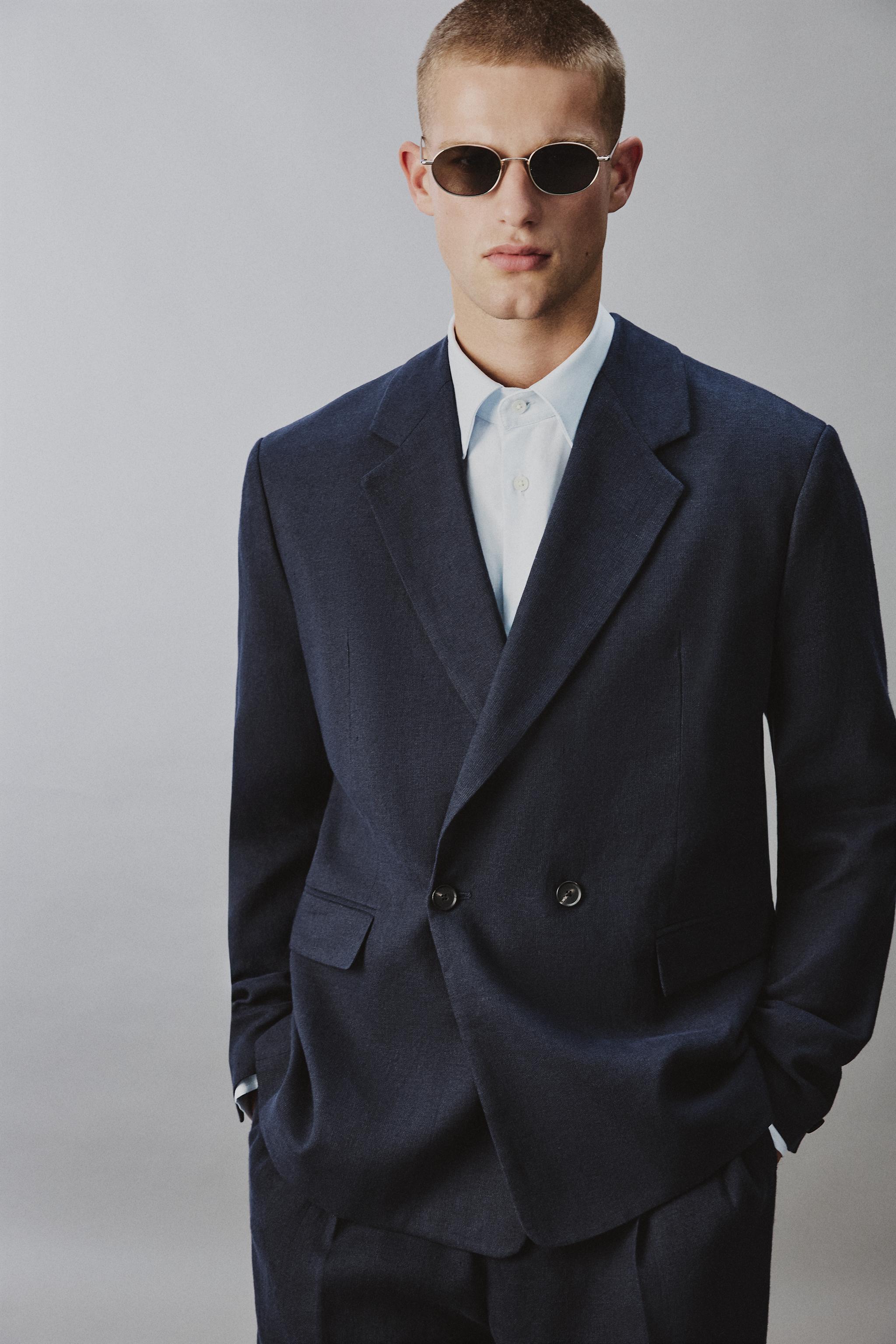 VESTE DE COSTUME CROISÉE LIN - COTON